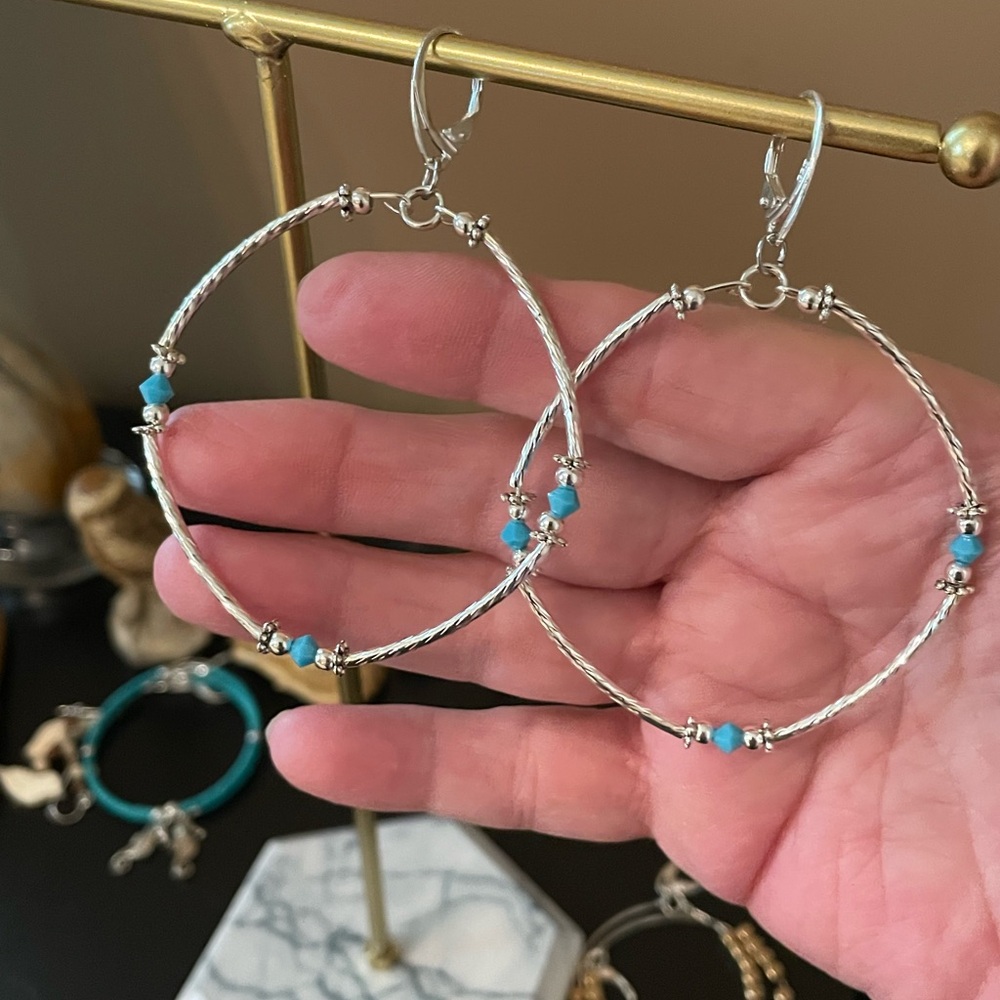 Silver and Blue Beaded Earrings